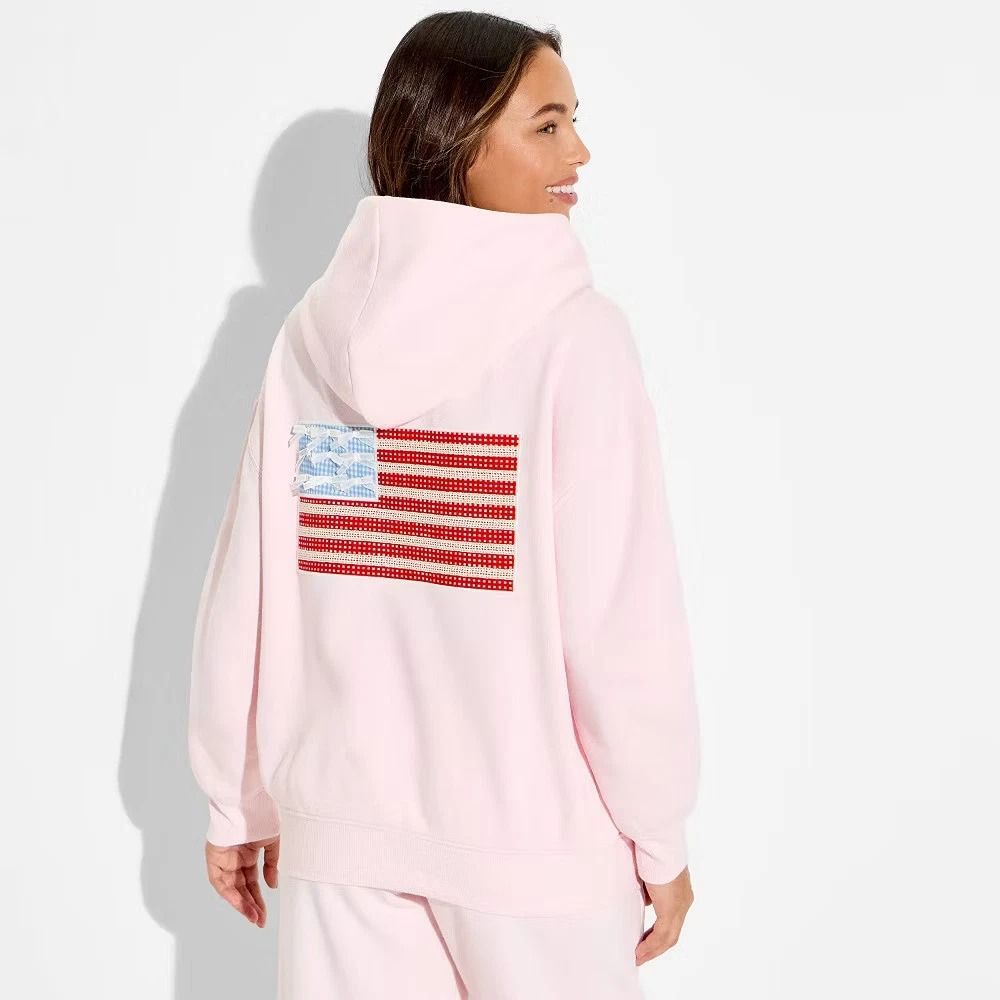 Wild Fable Womens Oversized Hooded Pullover Sweatshirt Light Pink Flag LARGE New